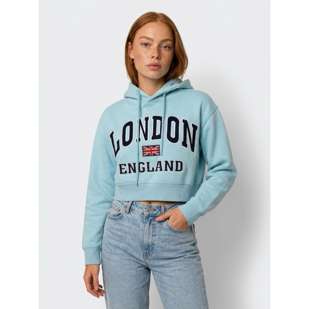 London England Blue  Cropped Hoodie Size S/m (10-b51)